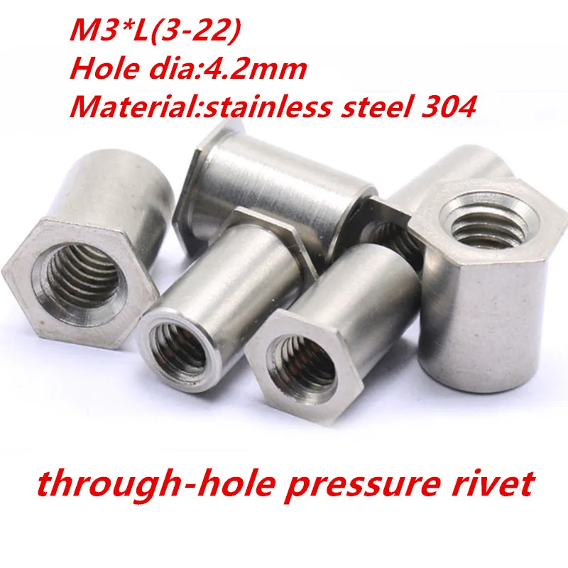 

10pcs/lot M3*L(3-20) stainless steel304 through-hole pressure rivet stud screw standoff nut sleeve column out diameter 4.2 936