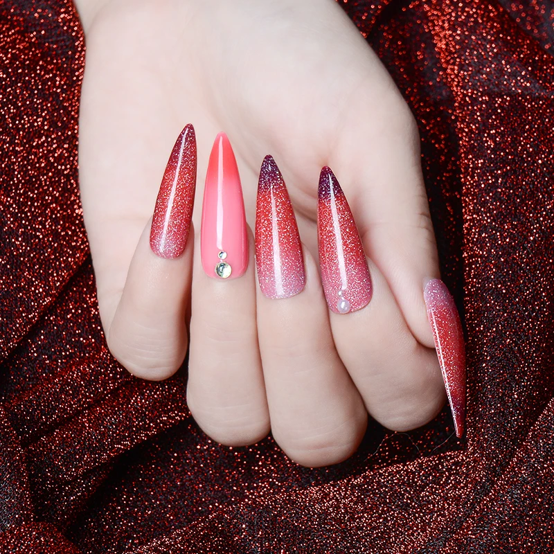 Тепловой Гель лак для ногтей FOUR LILY изменяющий цвет голографический с блестками