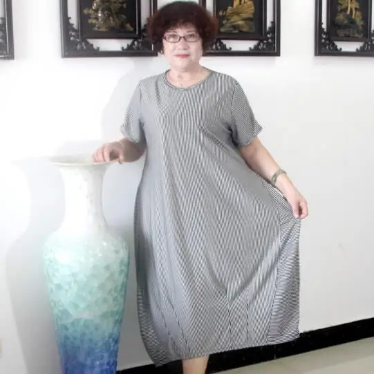 Новое Стильное платье размера плюс 5XL 7xl Полосатое женское летнее серое с
