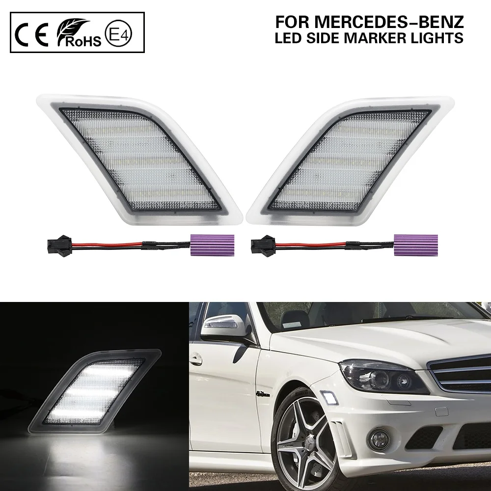 

Clear W204 Front LED Side Marker Lamp turn signal light USA Version White light for B'enz C300 C350 C63 AMG SL65 AMG