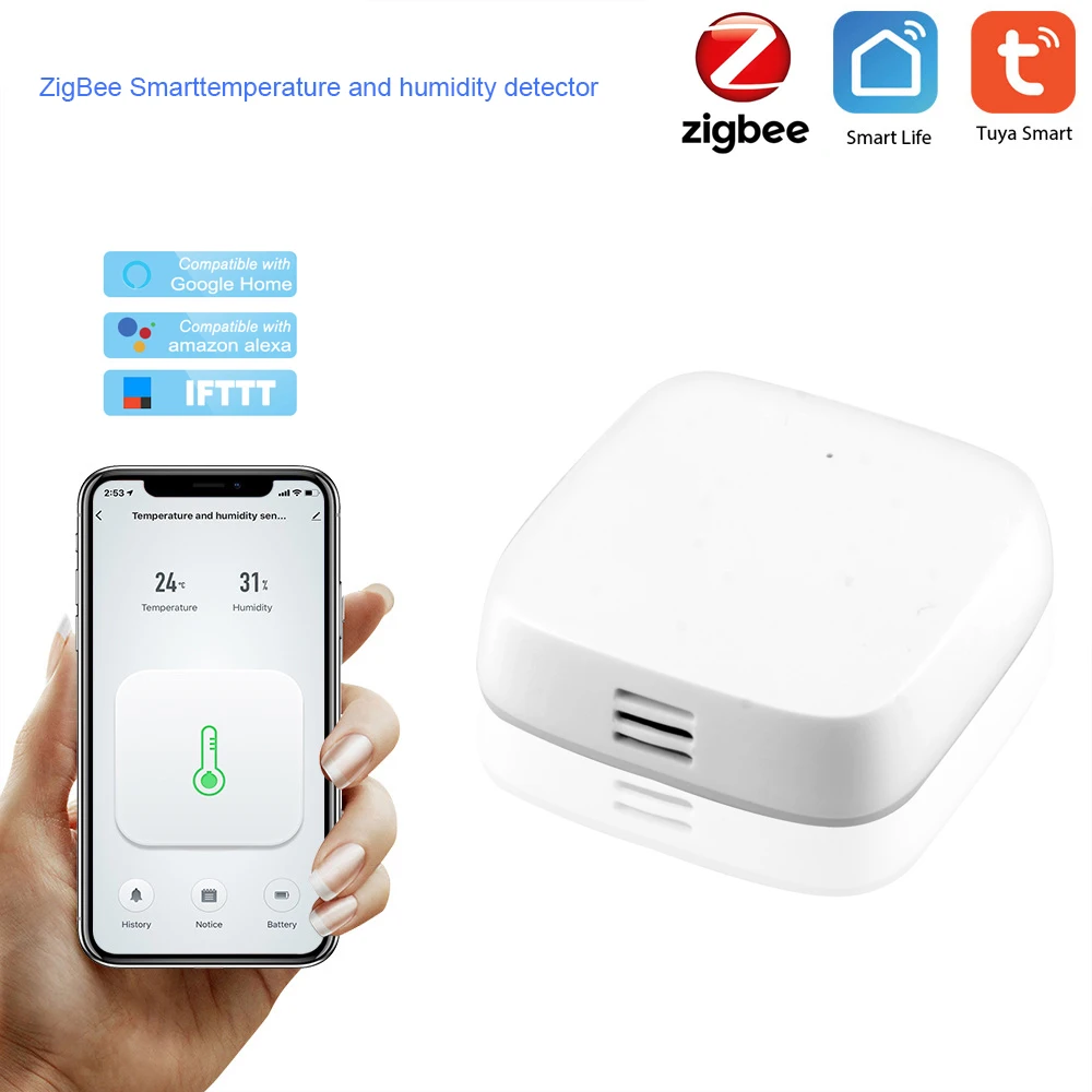 

Датчик температуры и влажности Tuya Smart Zigbee, датчик окружающей среды для умного дома, с подключением Zigbee, Интеллектуальная связь с домом