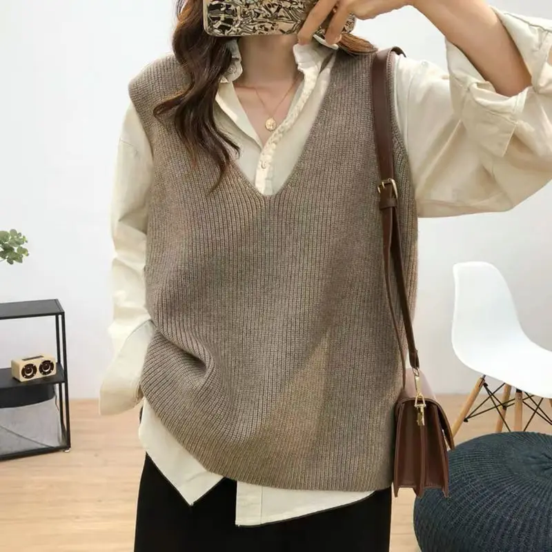 

knitted oversized sweater vests V-Neck women sleeveless top women's sweater knitting pullovers tank top women waistcoat