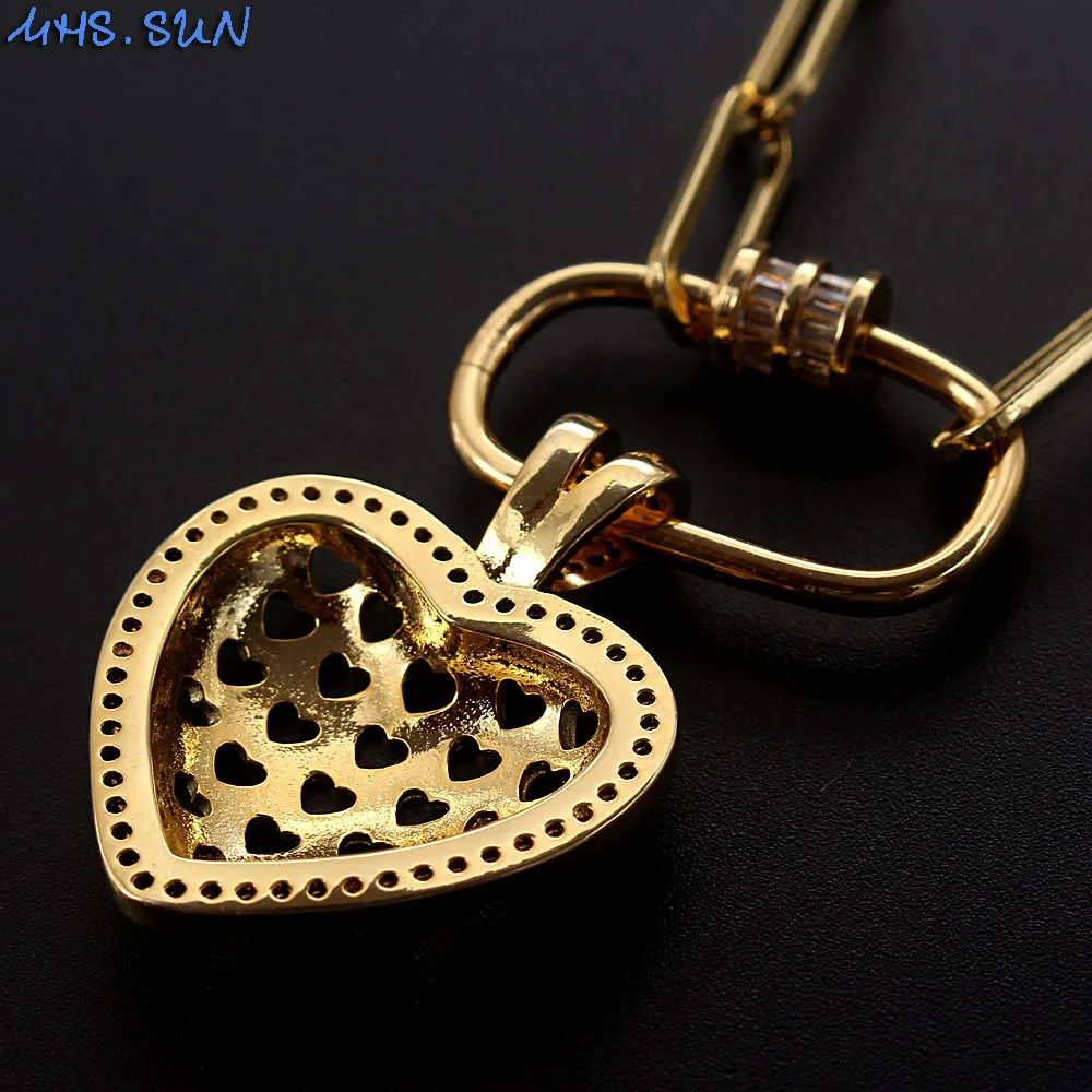 MHS.SUN модное ожерелье с ажурным сердцем кулоном золотого цвета цирконием толстые