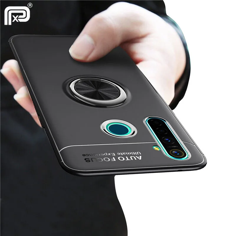 Для Realme C3 чехол из мягкого ТПУ силикона с металлическим кольцом для пальцев