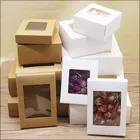 Оконная бумажная коробка белогокоричневого цвета, 20 шт, коробка для упаковки тортов, прозрачная коробка для шоколадаРождественская коробка для конфет, оконная коробка для детского душа