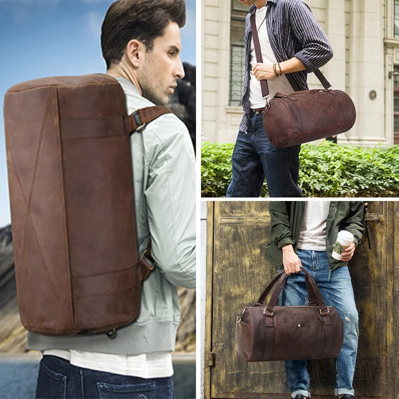 Мужская сумка через плечо большая дорожная из натуральной кожи на молнии