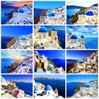 HUACAN 3D полный квадрат Алмазная картина город ремесло набор Новое поступление Алмазная вышивка пейзаж Санторини мозаика Приморский настенное искусство