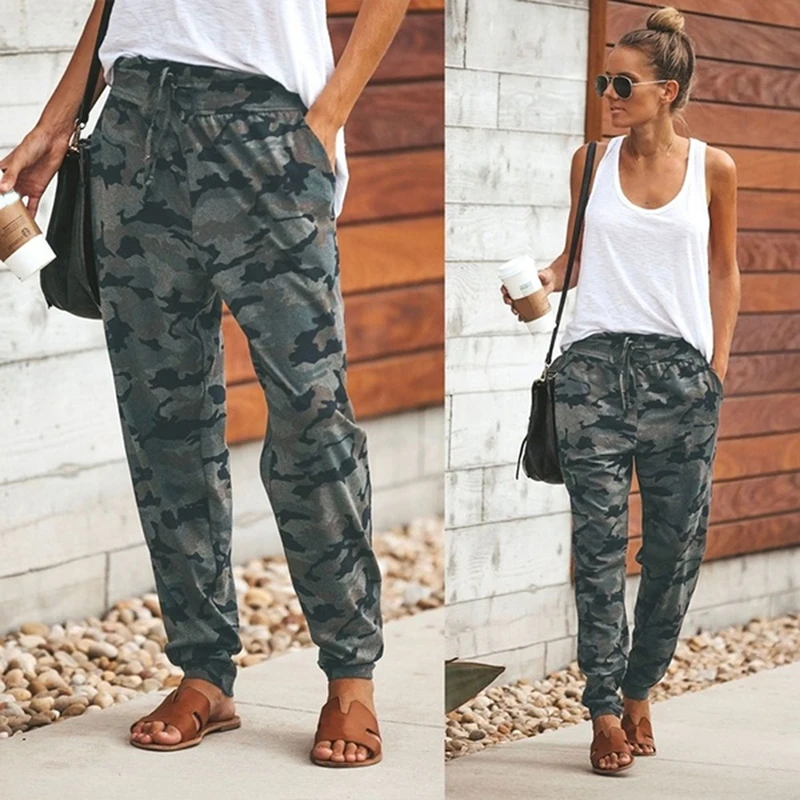 

Новое поступление, женские камуфляжные брюки-карго в стиле милитари с эластичным поясом, повседневные брюки-карандаш с карманами