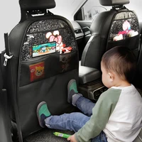 cartoon car backseat organizer pu leather seat cover kids protector for child baby storage pocket wear resistant anti kick mat