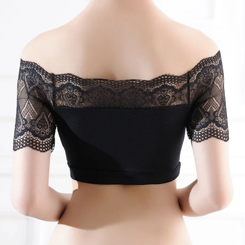 Womens Lace Bra Sleeve Off Shoulder Crop Tops Lingerie Bralette Sports Padded X3UE