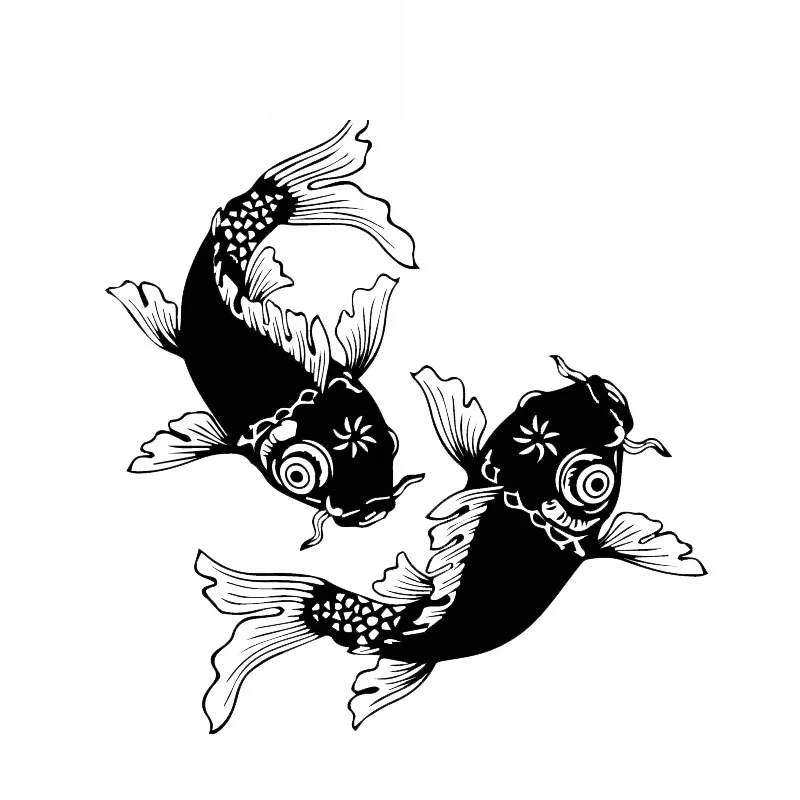 

Car Stickers Personalized Stylish Chinese Decorative Painting Koi Car Decorative Sticker Cover Scratch Black/white, 19cm*18cm