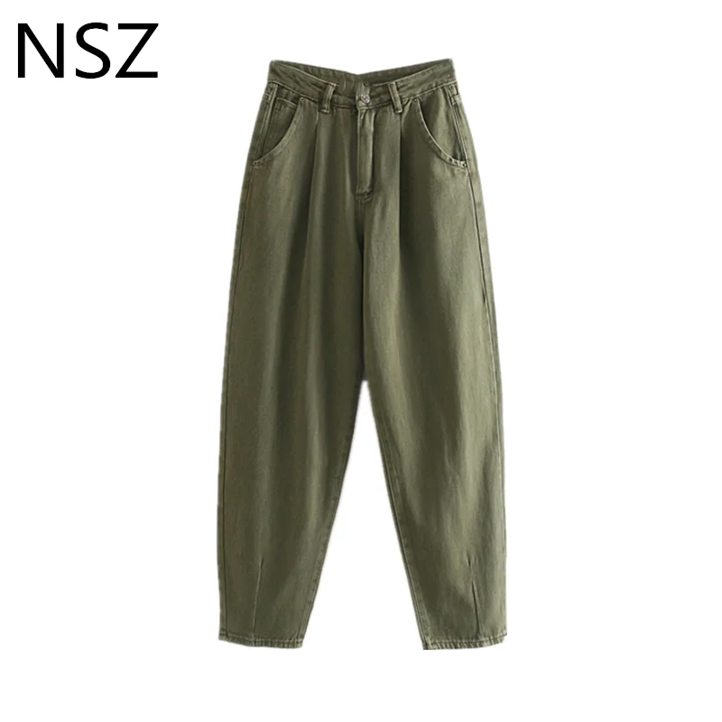 NSZ женские армейские зеленые свободные джинсы с широкими штанинами высокая талия