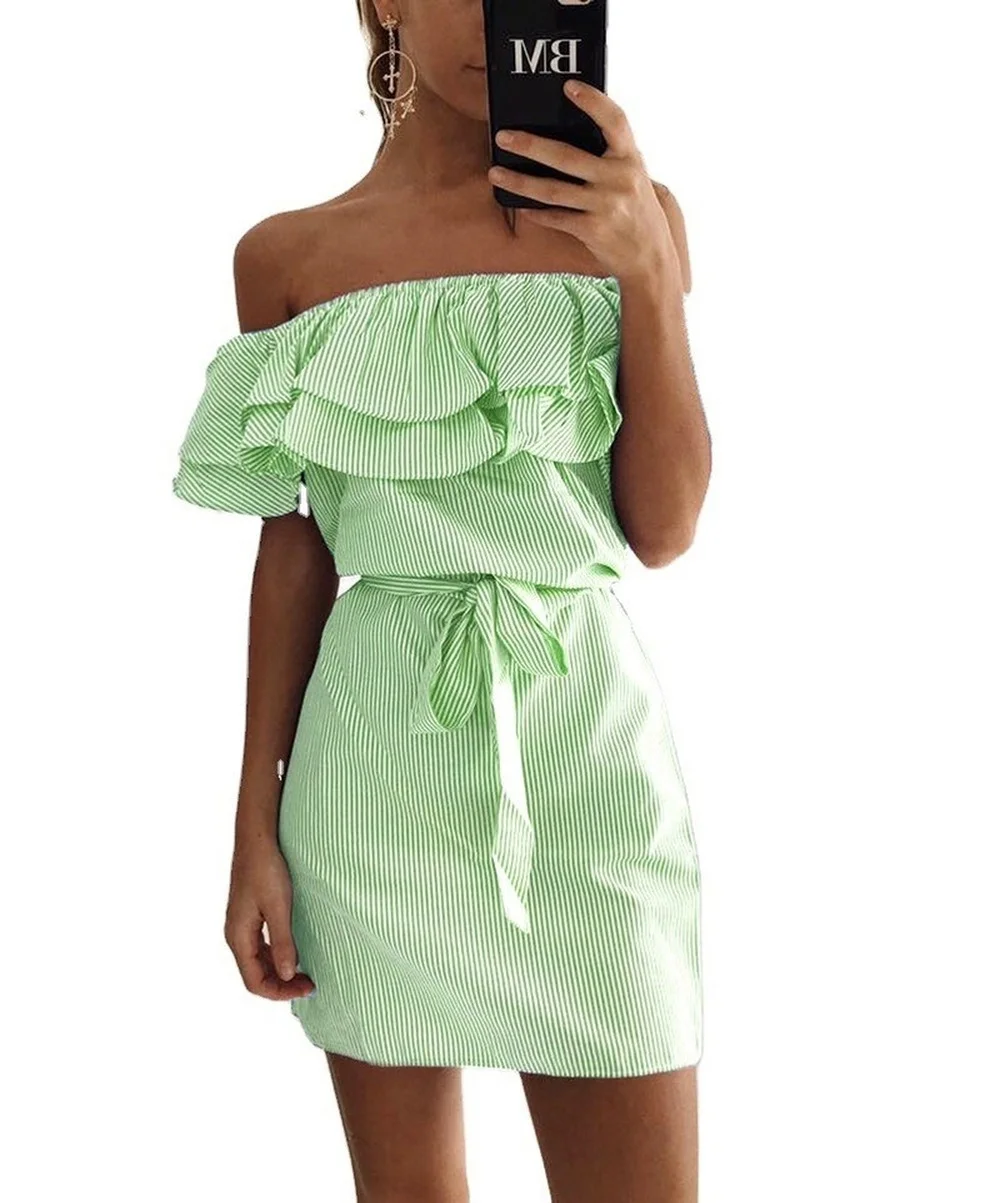 

Strapless Women's Clothing Lotus Sleeve Stripe Dress