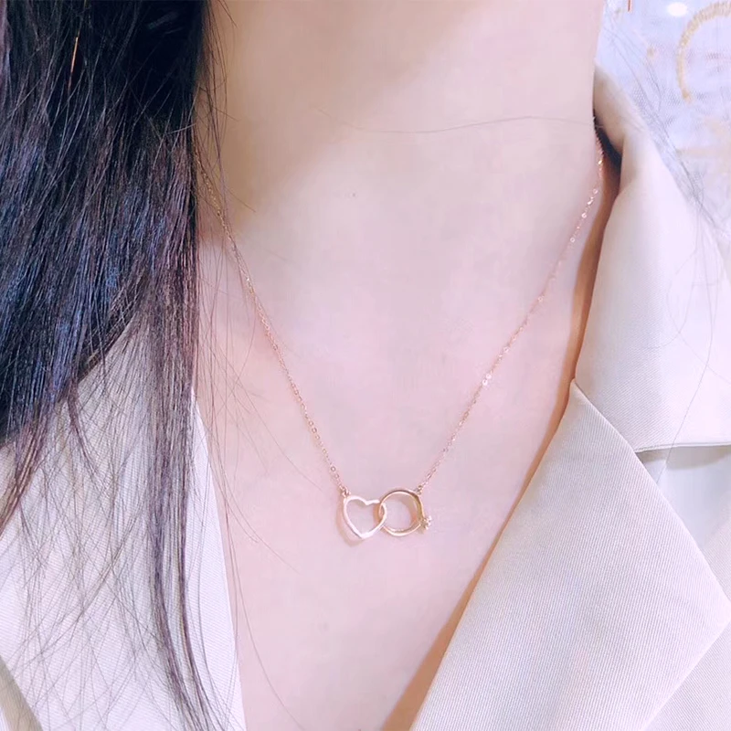 

ANI 18K Solid Rose Gold Necklace Women Engagement Necklace Birthday Gift Heart Shape Pendant Diamond Proposal Necklace