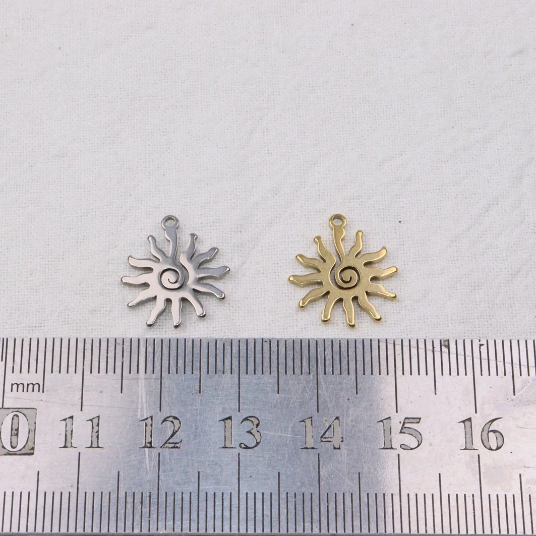 10pcs 15mm Wholesell Stainless Steel Pretty Sun Charms DIY Anklets Earrings Bracelets 18G Gold Unfading Colorless 2 Colors - купить по