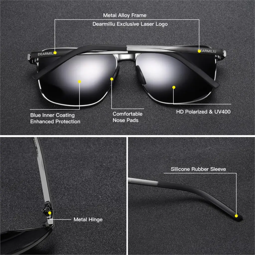 Мужские Винтажные Квадратные Солнцезащитные очки DEARMILIU поляризационные линзы