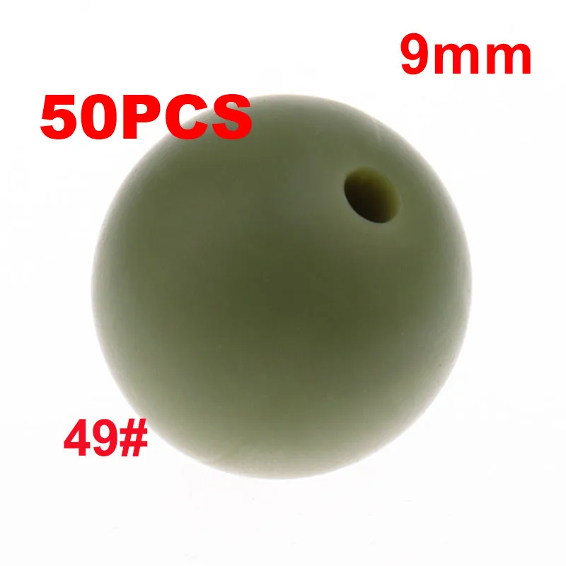 49 Army Green QHBC 50 шт. Силиконовые Круглые Бусины 9 мм Жемчуг Bpa бесплатно жевательные Детские Прорезыватели ожерелье аксессуары цепочка для соски DIY Уход игрушка Kralen - Цвет: 49 Army Green