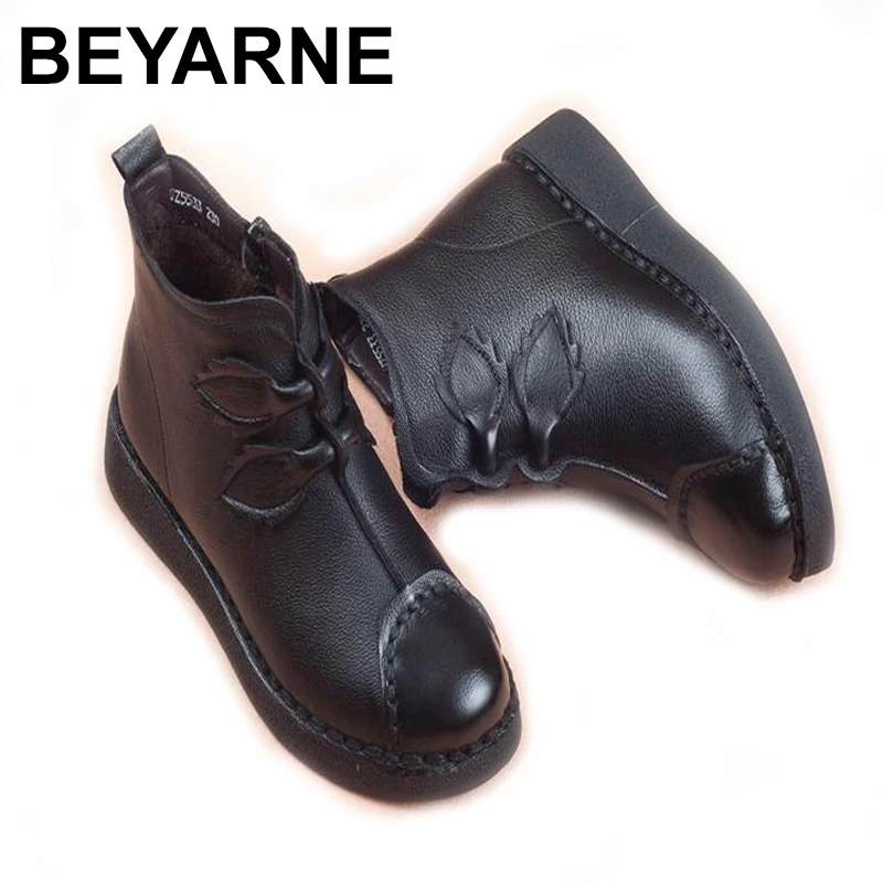 Beyarneосень зима Новинка Ботильоны из натуральной кожи на толстой подошве Обувь