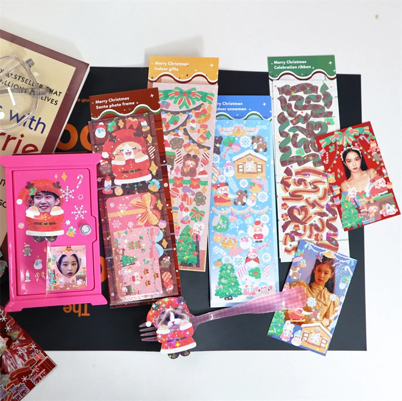 

Cartoon Christmas Santa Snowman Stickers Scrapbooking DIY Junk Journal Happy Planning Kawaii Korean Stationery Lovely Sticker