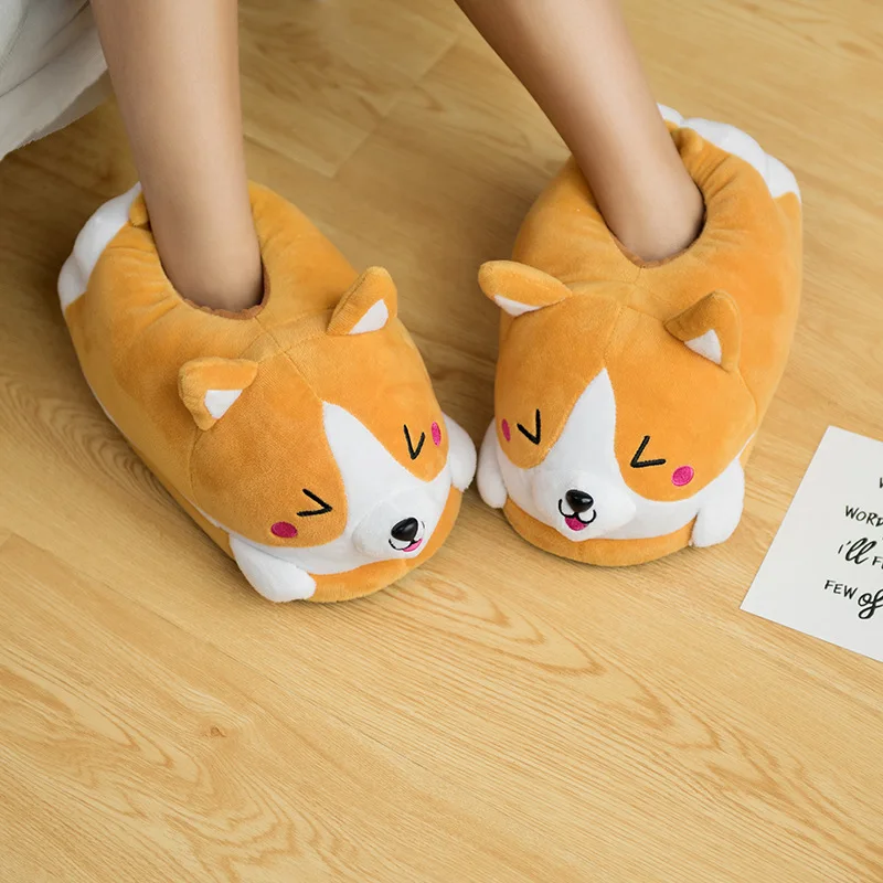 Бренд Corgi тапочки с собачкой мультфильм Симпатичные двойные Сиба-ину теплые плюшевые корги тапочки домашние скользящие хлопчатобумажные тапки один размер