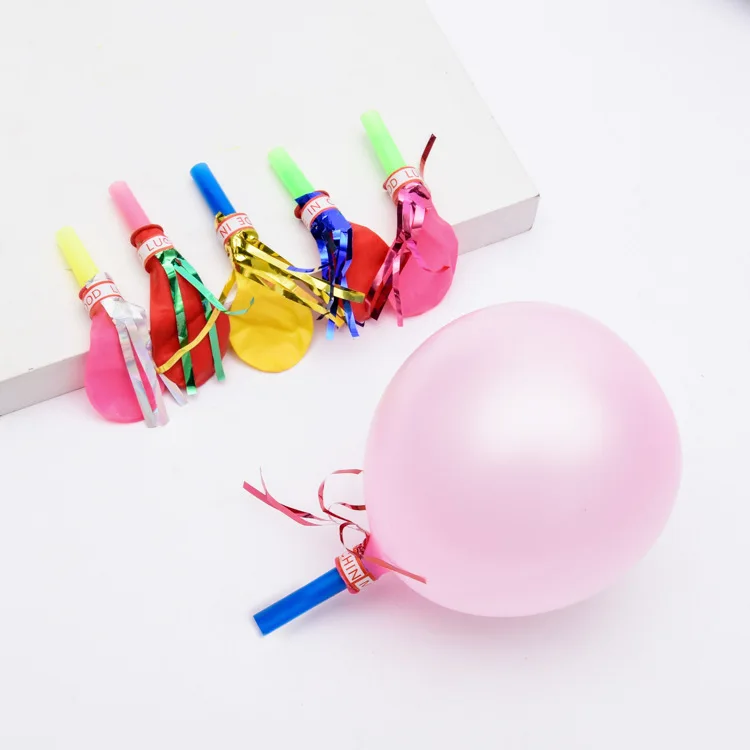 

10/50PCS Funny Colorful Blowouts Whistle Golden Wire Whistle Balloon for Kids Birthday Party Favors Decor Balloon Gift