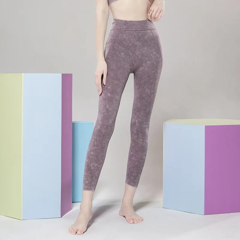 

High Elastic Sports Tights Breathable Washed Fitness Pants Women Running Sports Seamless Yoga Leggings With Pockets