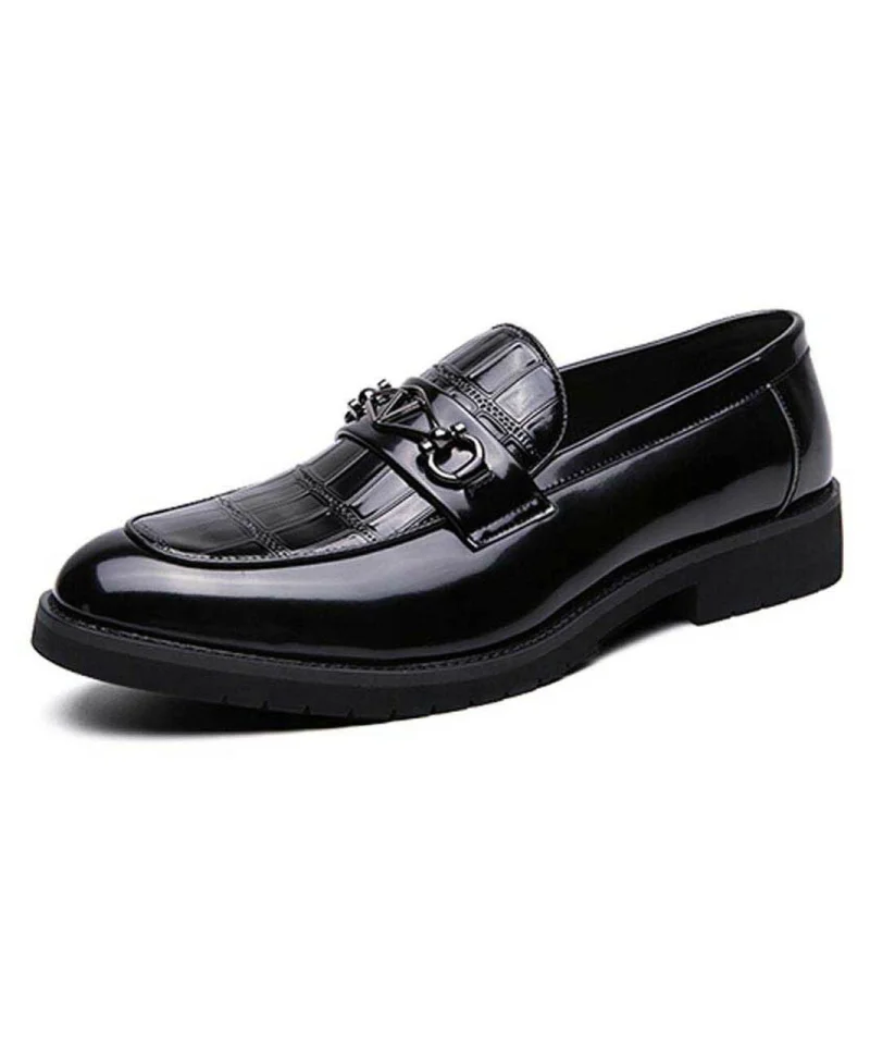 

Men's Handmade PU Black Rectangular Lattice Metal Decoration Formal Dress Loafers Retro Classic Fashion All-match Business KA109