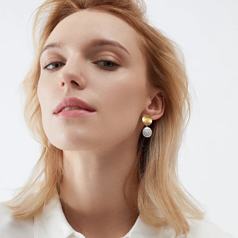 Женские серьги Позолота ASHIQI из настоящего серебра 925 пробы с большим натуральным