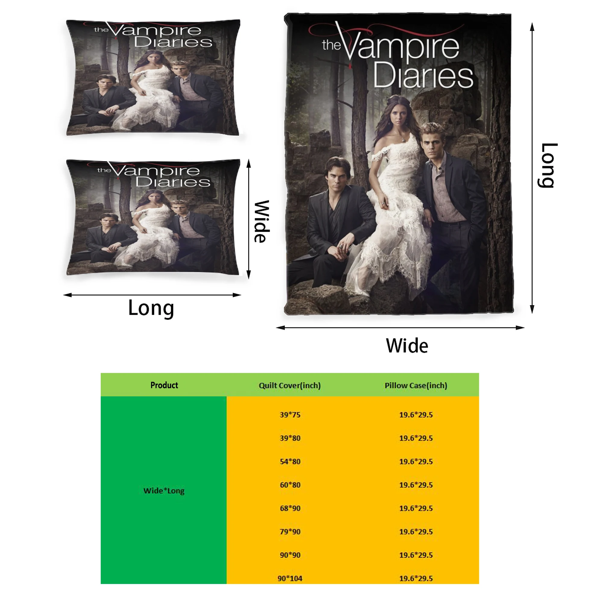 

The Vampire Diaries Graphic Printed Bedding Set Pattern Printing Polyester Quilt Cover Set 3 Pieces Quilt Cover Pillow Cover Set
