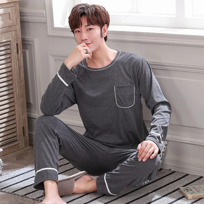 

New 2021 Spring Men Pajamas long Sleeve Male Pajama Set Men Pure Full Cotton Pajamas For Men Sleepwear Suit homewear 4XL