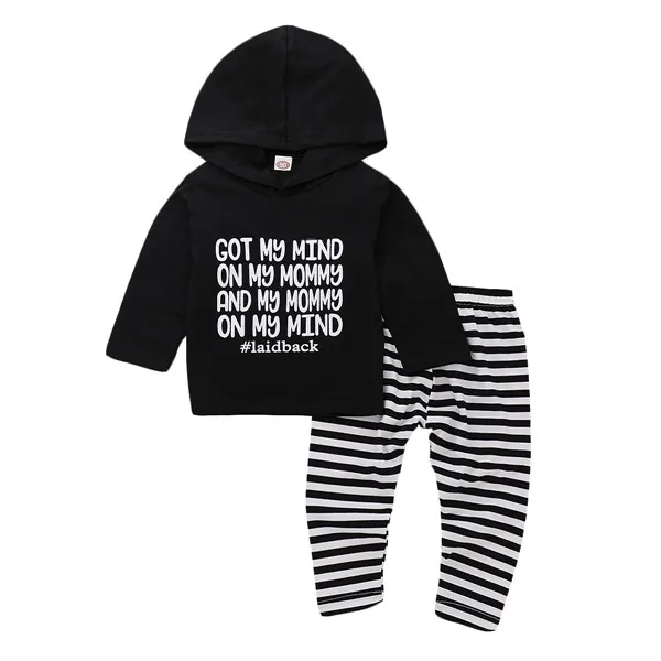 

Autumn Toddler Newborn Baby Boy Girl Outfits Clothes Hoodie Letters Tops+Pants Legging Striped Winter Set