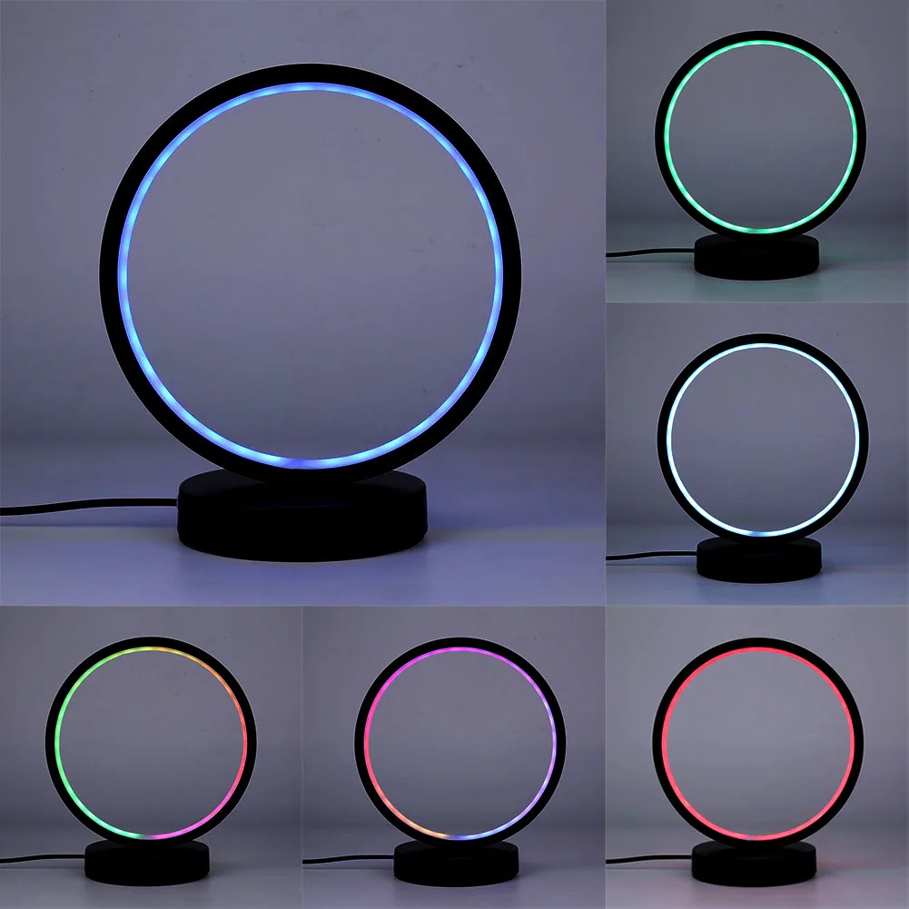

Dimmable LED Colorful Circular Table Lamp EU US Plug Room Lamp Remote Control Bedside Circle Night Light Modern Decor 1set