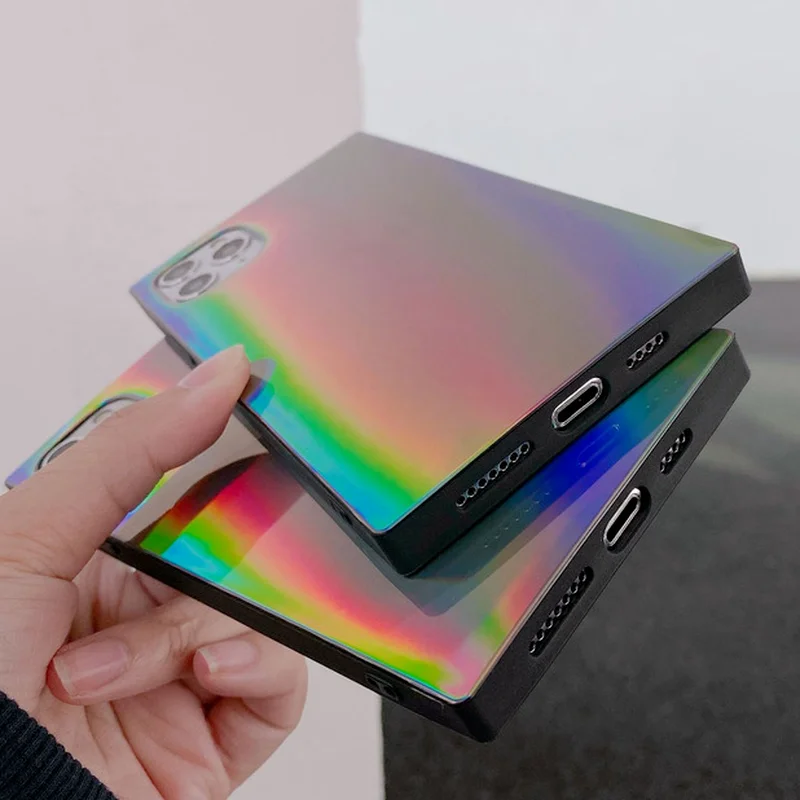 

Square Laser Phone Case for Iphone 11 12 Pro Max XR Se Rainbow 7 8 Plus IMD Soft Shell 12 Mini Xs Max Anti-fall