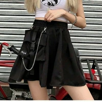 women girl punk cargo skirt vintage pocket pleated japanese goth chain shp