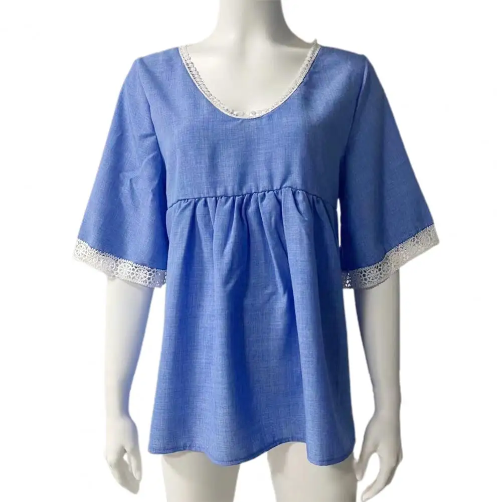 Однотонная женская рубашка с V-образным вырезом и рукавом до локтя | Женская