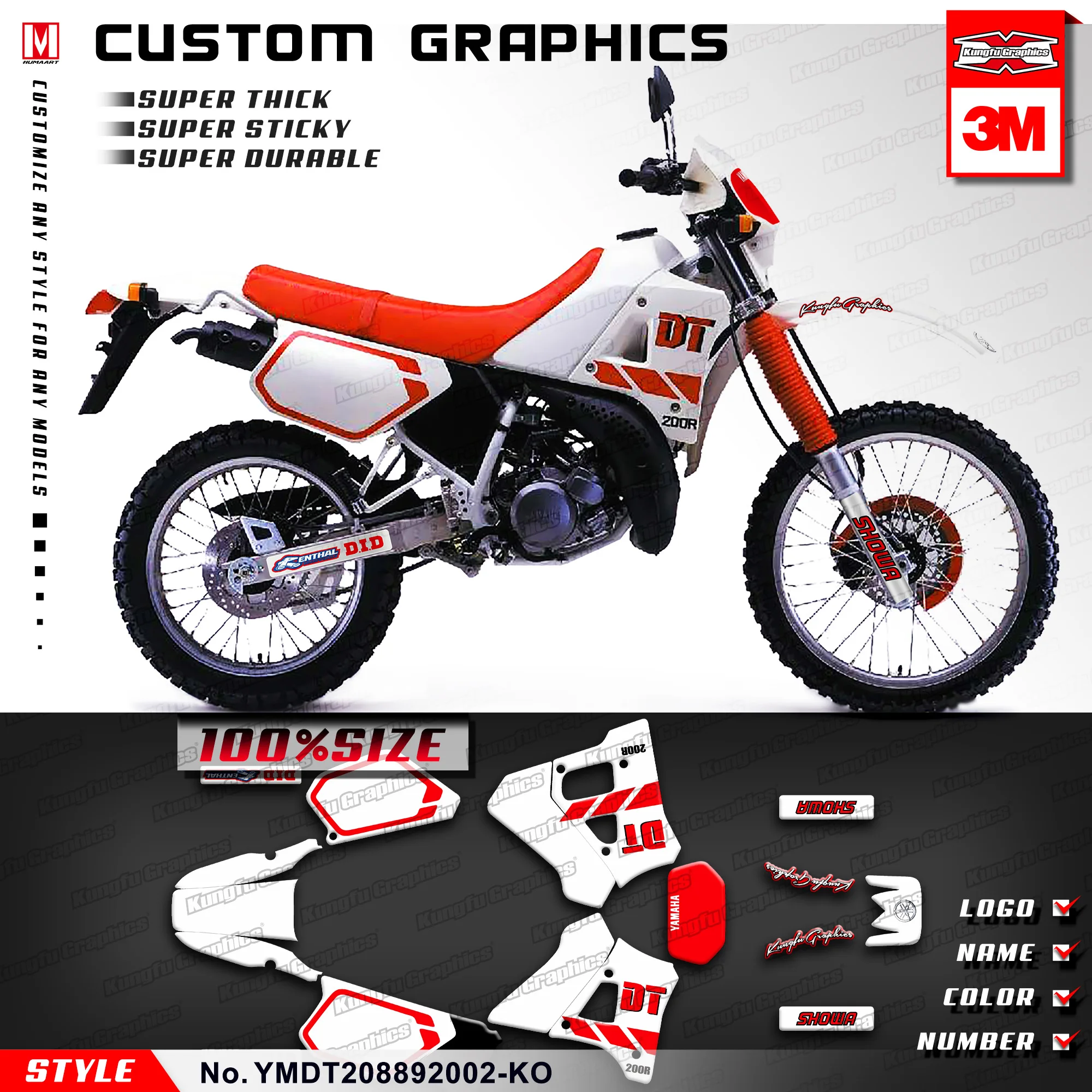

KUNGFU GRAPHICS Dirt Bike Motorcycle Decals Custom Stickers Kit Vehicle Wrap for DT 200R DT200R 1988 1989 1990 1991 1992