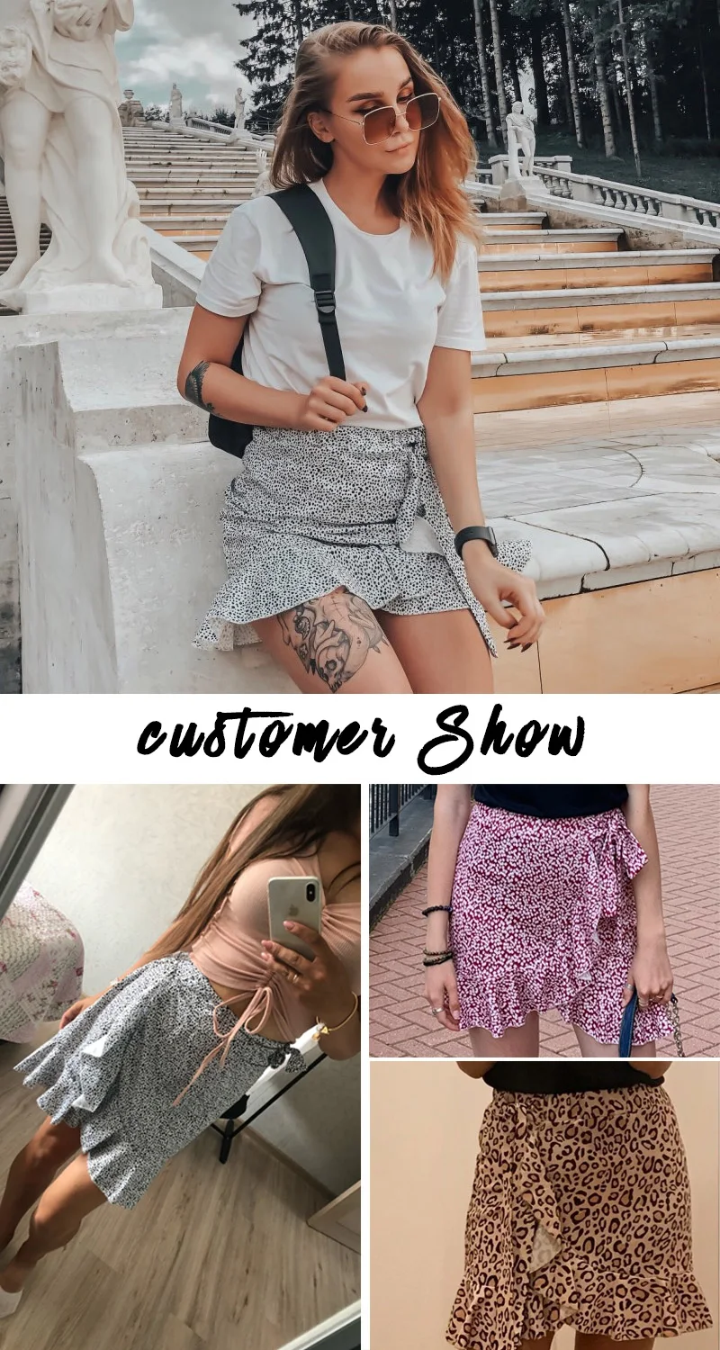 Aproms мульти точка печати Короткие мини-юбки женские летние рюшами Высокая талия с бантом галстук юбка дамы уличная тонкий низ Saias
