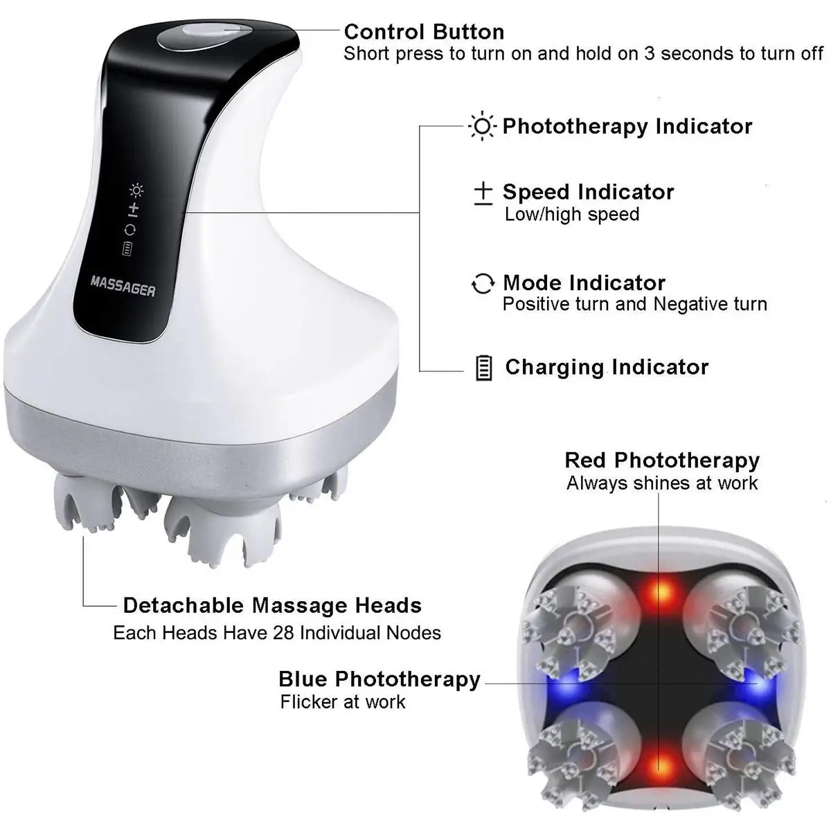 

4D Electric Head Massager Waterproof Scalp Massage Prevent Hair Loss Wireless Body Neck Back Massager Health Care