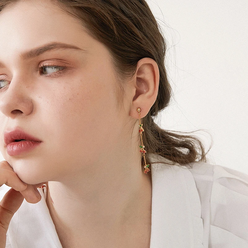 GHIDBK Boho крошечные вишня кубического циркония цепь из гвоздиков серьги изысканные