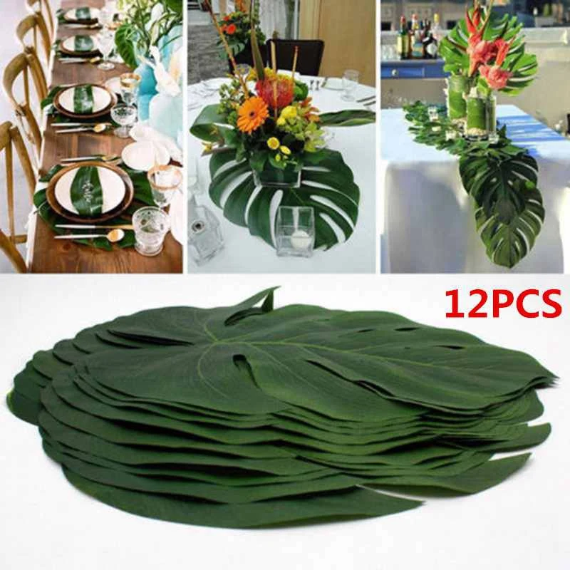 

12pcs Artificial Tropical Palm Leaves Hawaiian Luau Party Summer Jungle Theme Party Decoration Wedding Birthday Home Table Decor
