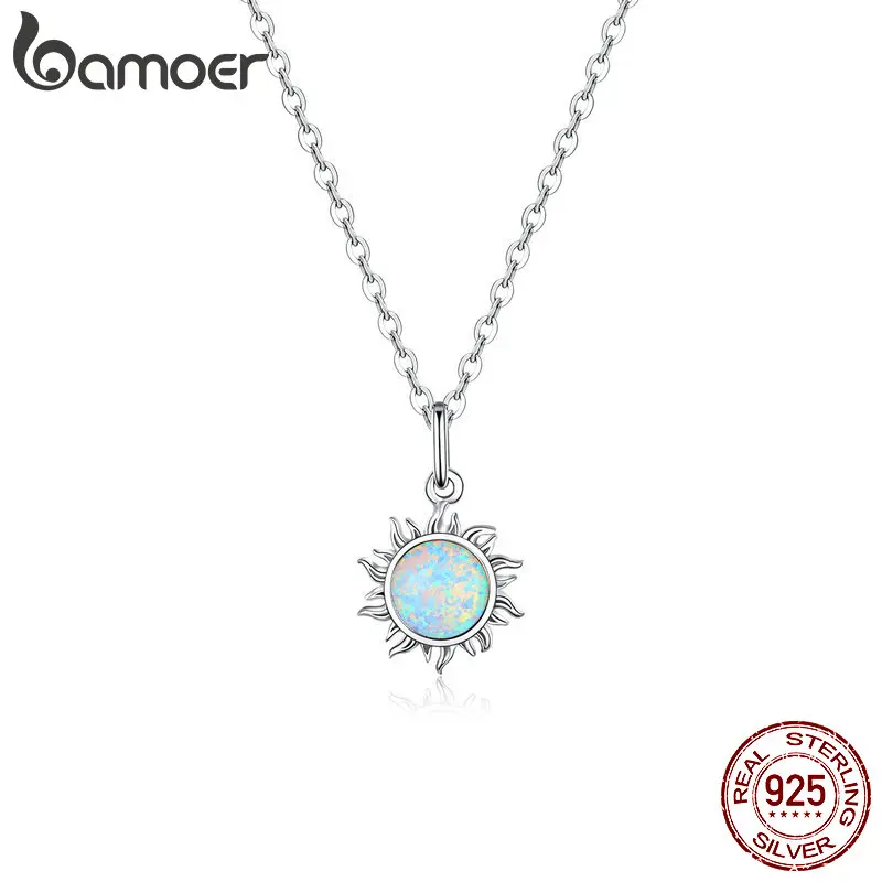

Bamoer 925 Sterling Silver Dazzling Sun Ladies Pendant Necklace Fine opal Wedding Couple Confession Jewelry gift for Girl SCN399