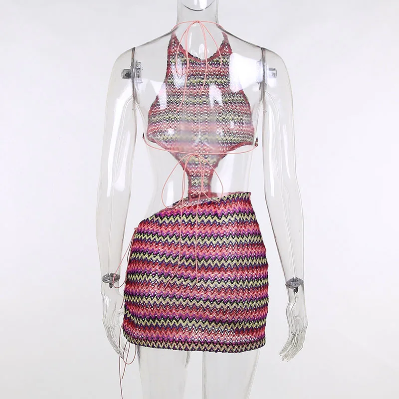 

Gxcmhbwj Knitting Corrugated Hollow Back Strap Beautiful Backpack Hip Women's Camisole Tight Dress Female Vacation Streetwear