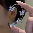 Посеребренные металлические клипсы-бабочки для ушей без пирсинга для женщин, сверкающие циркониевые клипсы для ушей, серьги-каффы, свадебные украшения