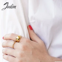 joolim high end shiny gold finish stainless steel band rings jewelry