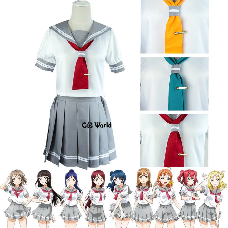 

LoveLive!Sunshine!! Aqours Takami Chika Sakurauchi Riko Matsuura Kanan Kurosawa Dia School Uniform Sailor Suit Cosplay Costumes