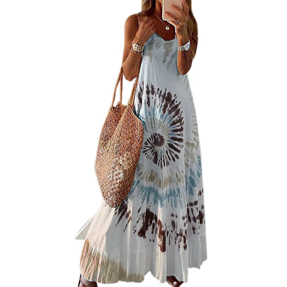 Женское платье с принтом вареный Макси без рукавов на бретельках женская одежда