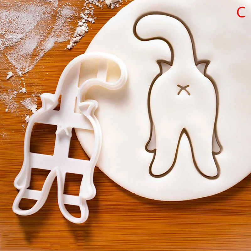 

1pc Cat Cookie Cutters Mold Cute Cat Butt Shape DIY Biscuit Hand Mold Christmas Cookie Stamp Cutters Bakeware Baking Tools