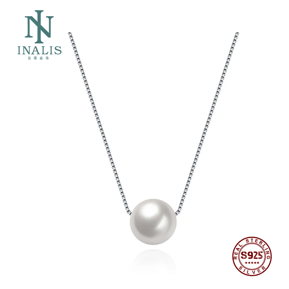 INALIS серебро 925 пробы элегантное ожерелье цепочка белый круг жемчуг подвеска