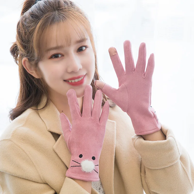 

cat glove women winterFaux suederiding keep warm female hand gloves