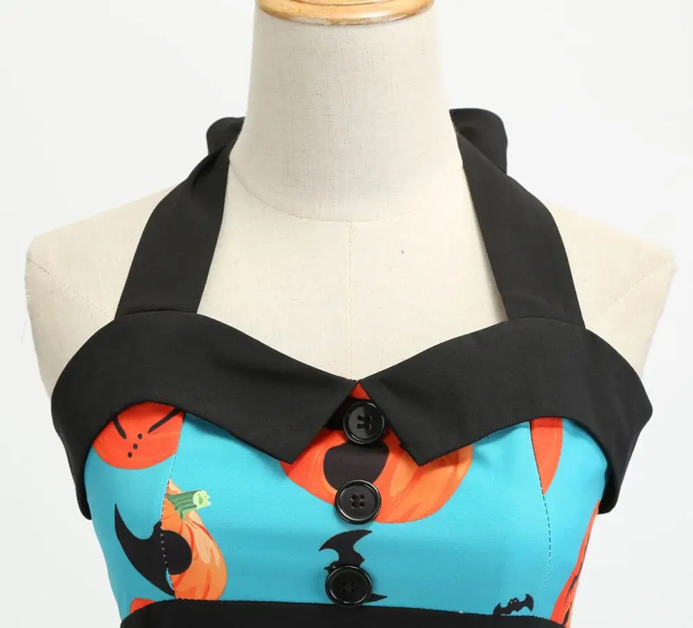 Женское платье винтажный принт Холтер Хэллоуин вечеринка Свинг костюмы на для